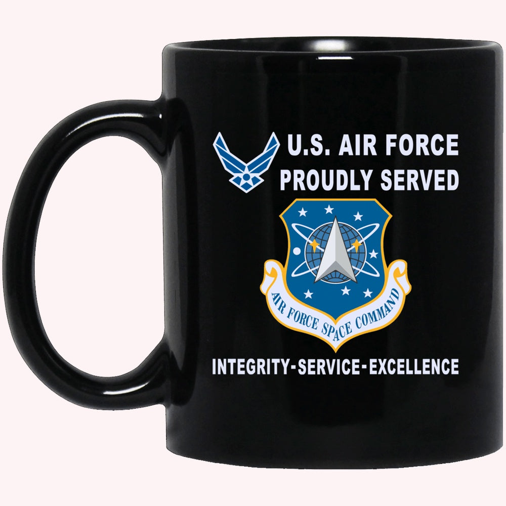 Military Coffee Mugs, US Air Force Space Command Proudly Served-D04 Black Mug