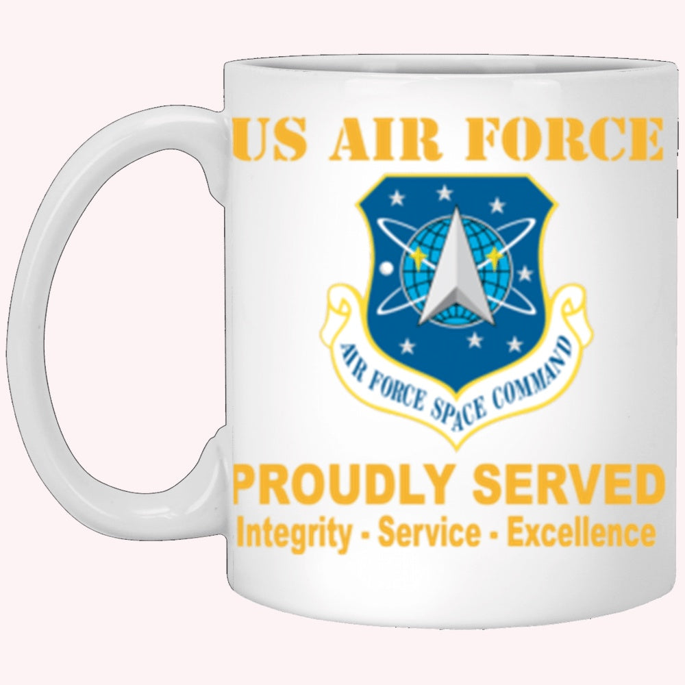 Military Coffee Mugs, US Air Force Space Command Proudly Served Core Values White Mug