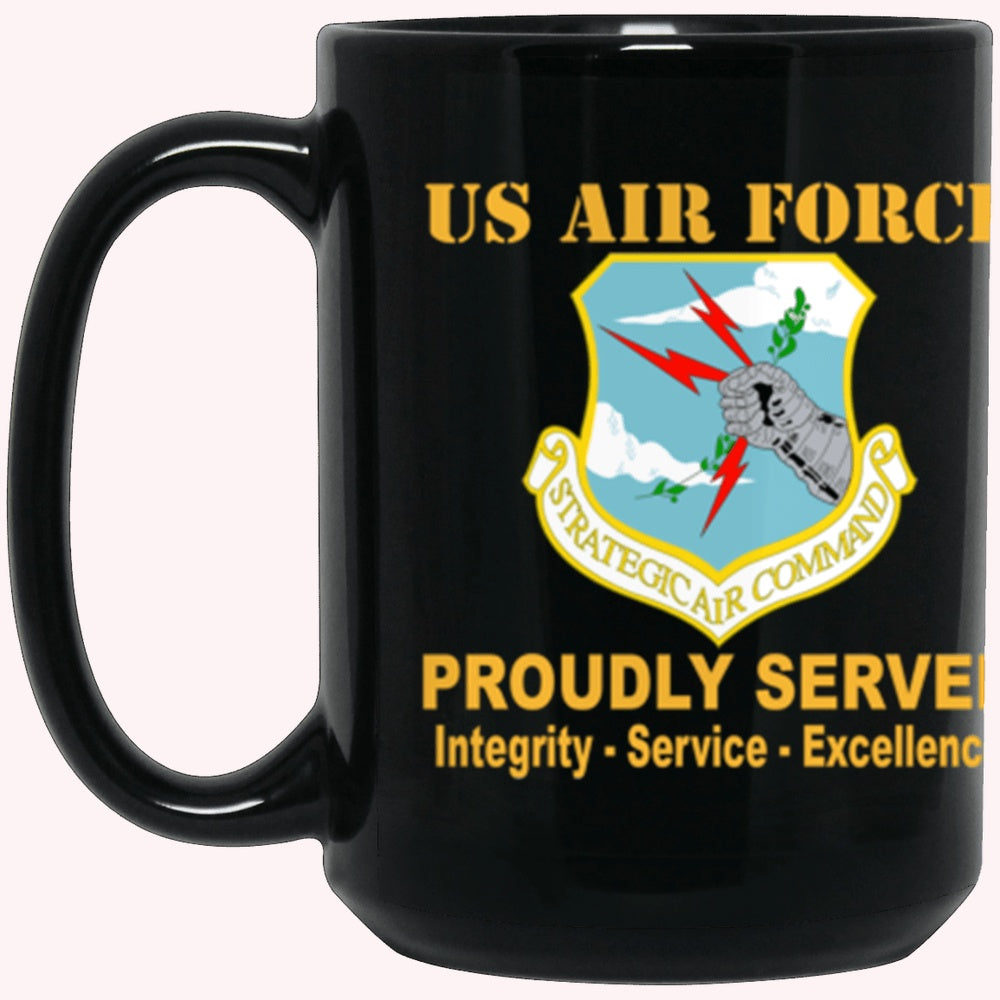 Military Coffee Mugs, US Air Force Strategic Air Command Proudly Served Core Values Black Mug