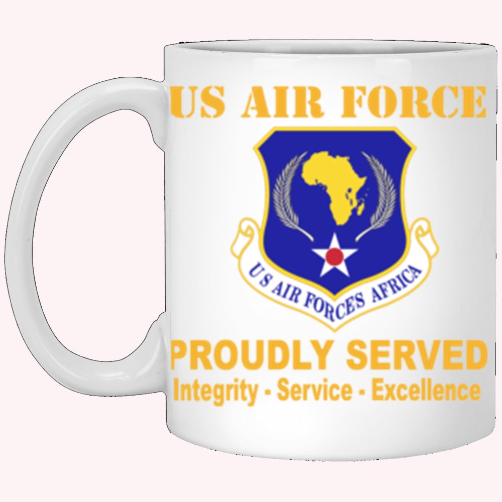 Military Coffee Mugs, US Air Force United States Air Forces Africa Proudly Served Core Values White Mug
