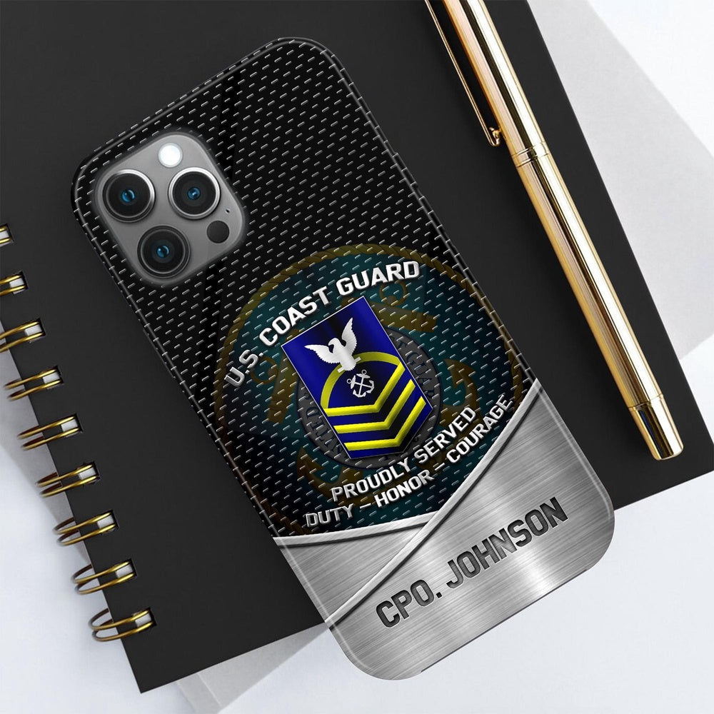 Military Phone Cases, US Coast Guard Phone Case Custom Your Name And Rank, Veteran Phone Case