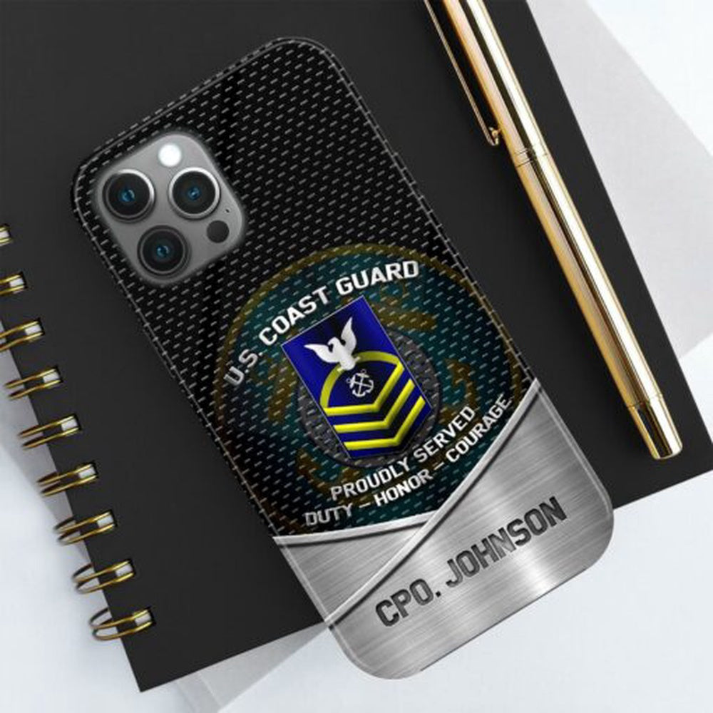 Military Phone Cases, US Coast Guard Phone Case Custom Your Name And Rank, Veteran Phone Case