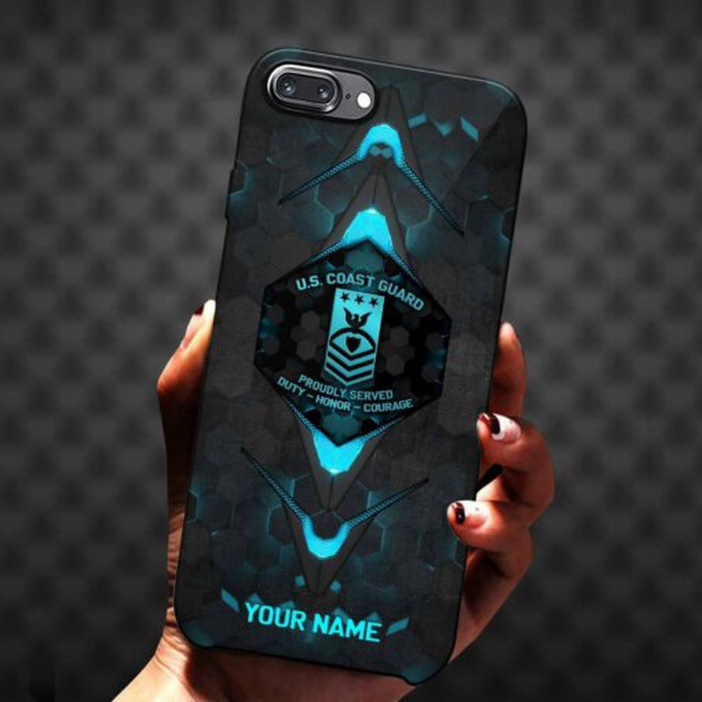 Military Phone Cases, US Coast Guard Sport Style Phone Case, Custom Name And Rank, Veteran Phone Case