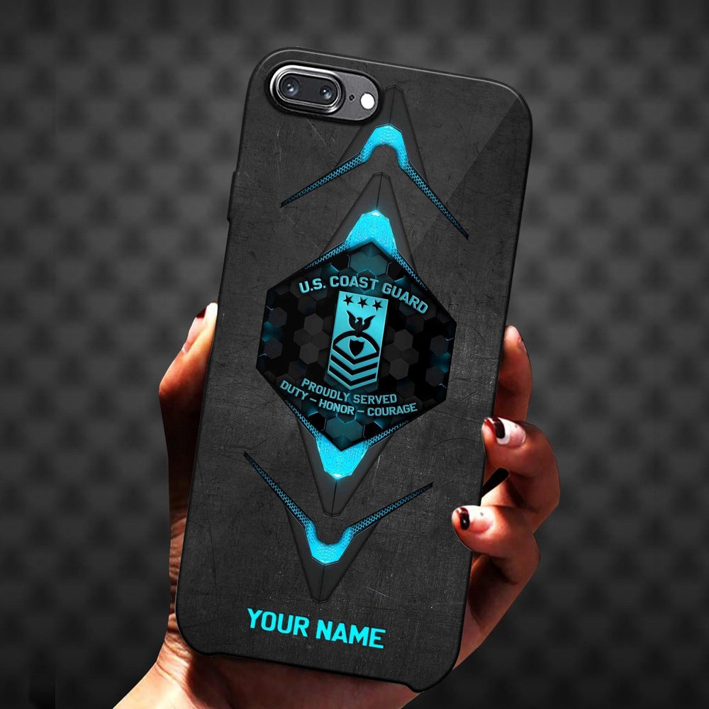 Military Phone Cases, US Coast Guard Style Phone Case, Custom Name And Rank, Veteran Phone Case