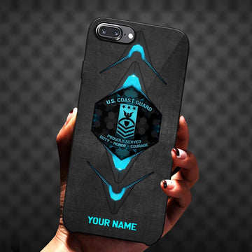 Military Phone Cases, US Coast Guard Style Phone Case, Custom Name And Rank, Veteran Phone Case