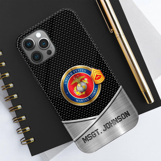 Military Phone Cases, Us Marine Corps Phone Case Personalized Your Name And Rank, Veteran Phone Case