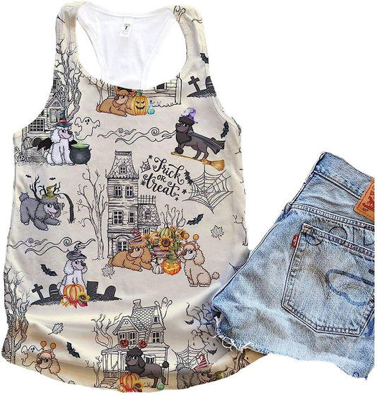 Miniature Poodle Dog Halloween Town Tank Top - Summer Casual Tank Tops For Women - Gift For Young Adults