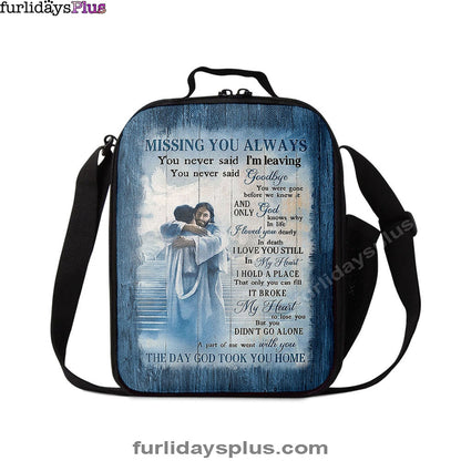 Missing You Always Lunchbag, Jesus Christ Hugging Man In Heaven Lunchbag, Christian Lunchbag, Religious Lunchbag