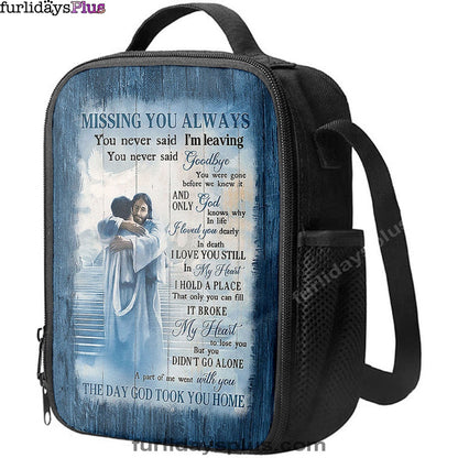 Missing You Always Lunchbag, Jesus Christ Hugging Man In Heaven Lunchbag, Christian Lunchbag, Religious Lunchbag