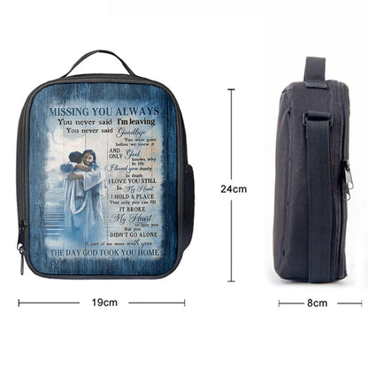 Missing You Always Lunchbag, Jesus Christ Hugging Man In Heaven Lunchbag, Christian Lunchbag, Religious Lunchbag