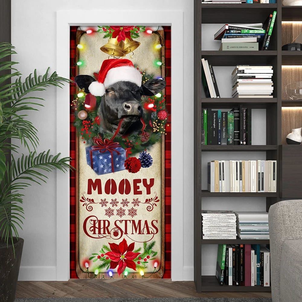 Mooey Christmas Cattle Farm Door Cover