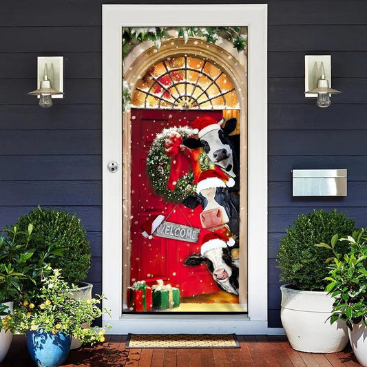 Mooey Christmas Cow Cattle Door Cover Decorations