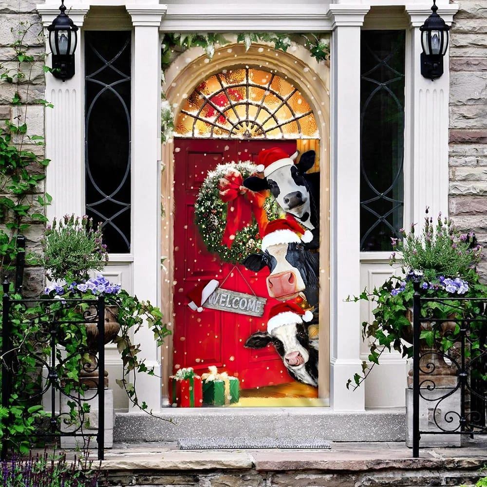 Mooey Christmas Cow Cattle Door Cover Decorations