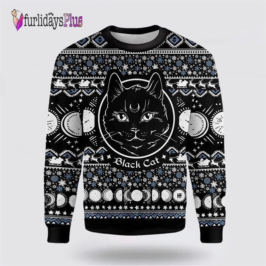 Moon Phase Cute Cat Christmas Wicca Ugly Christmas Sweater, Cat Lover Christmas Sweater