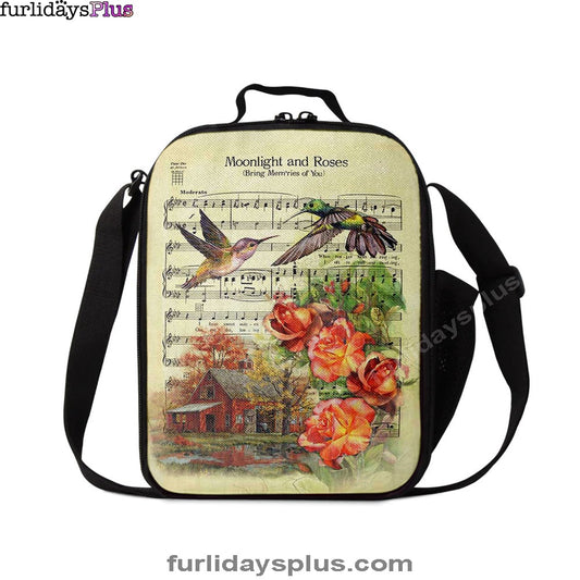 Moonlight And Roses Music Sheet Big Hummingbird Orange Rose Lunchbag, Christian Lunchbag
