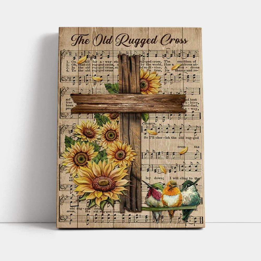 Music Sheet, Colorful Hummingbird, Sunflower, The Old Rugged Cross Canvas Poster