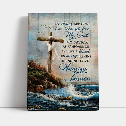 My Chains Are Gone God Cross Sea Canvas Print - Inspirational Canvas Art - Christian Wall Art Home Decor