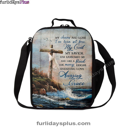 My Chains Are Gone God Cross Sea Lunchbag Print, Inspirational Lunch Bag, Christian Lunchbag Lunchbag