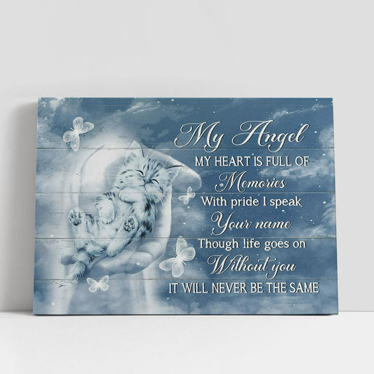 My Heart Is Full Of Memories Canvas, Baby Cat Jesus Take My Hand Canvas Wall Art, Bible Verse Canvas, Religious Prints