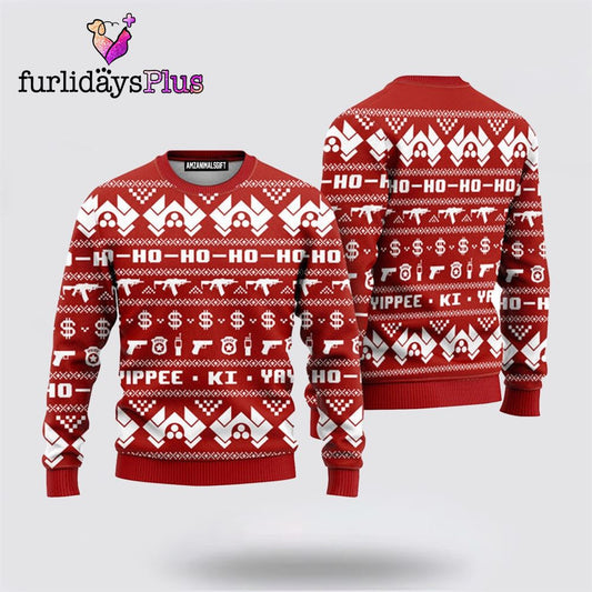 Nakatomi Plaza Red Ho Ho Ho Urly Christmas Sweater ,Christmas Ugly Sweater For Men, Women