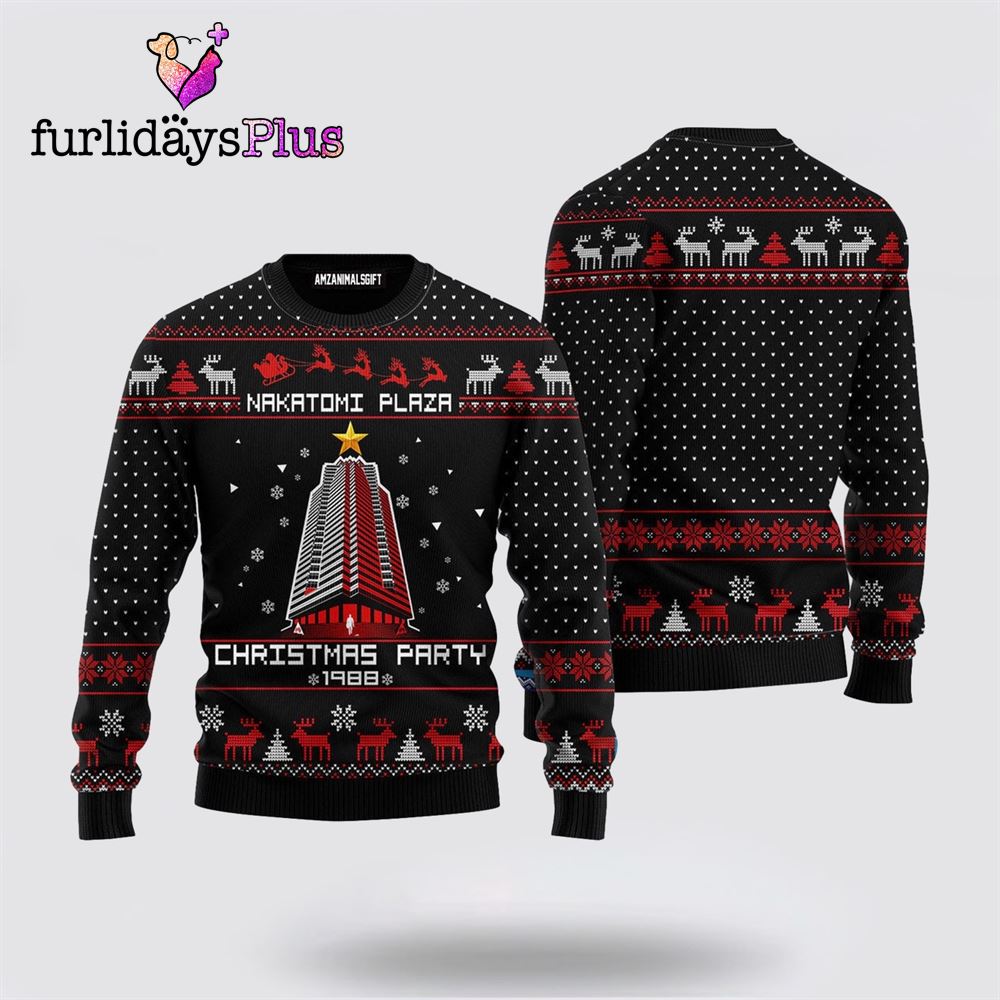 Nakatomi Plaza Ugly Christmas Sweater, Christmas Party 1988 Black Pattern Ugly Sweater ,Christmas Ugly Sweater For Men, Women
