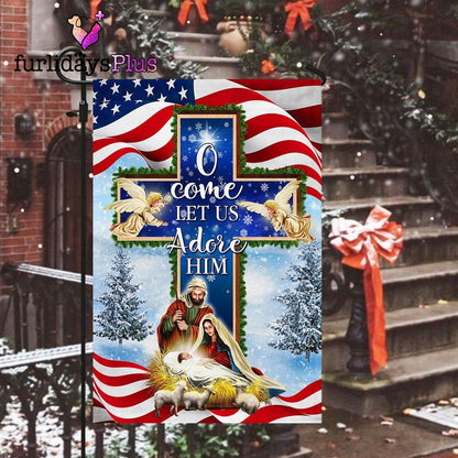 Nativity Christmas Flag O Come Let Us Adore Him Flag