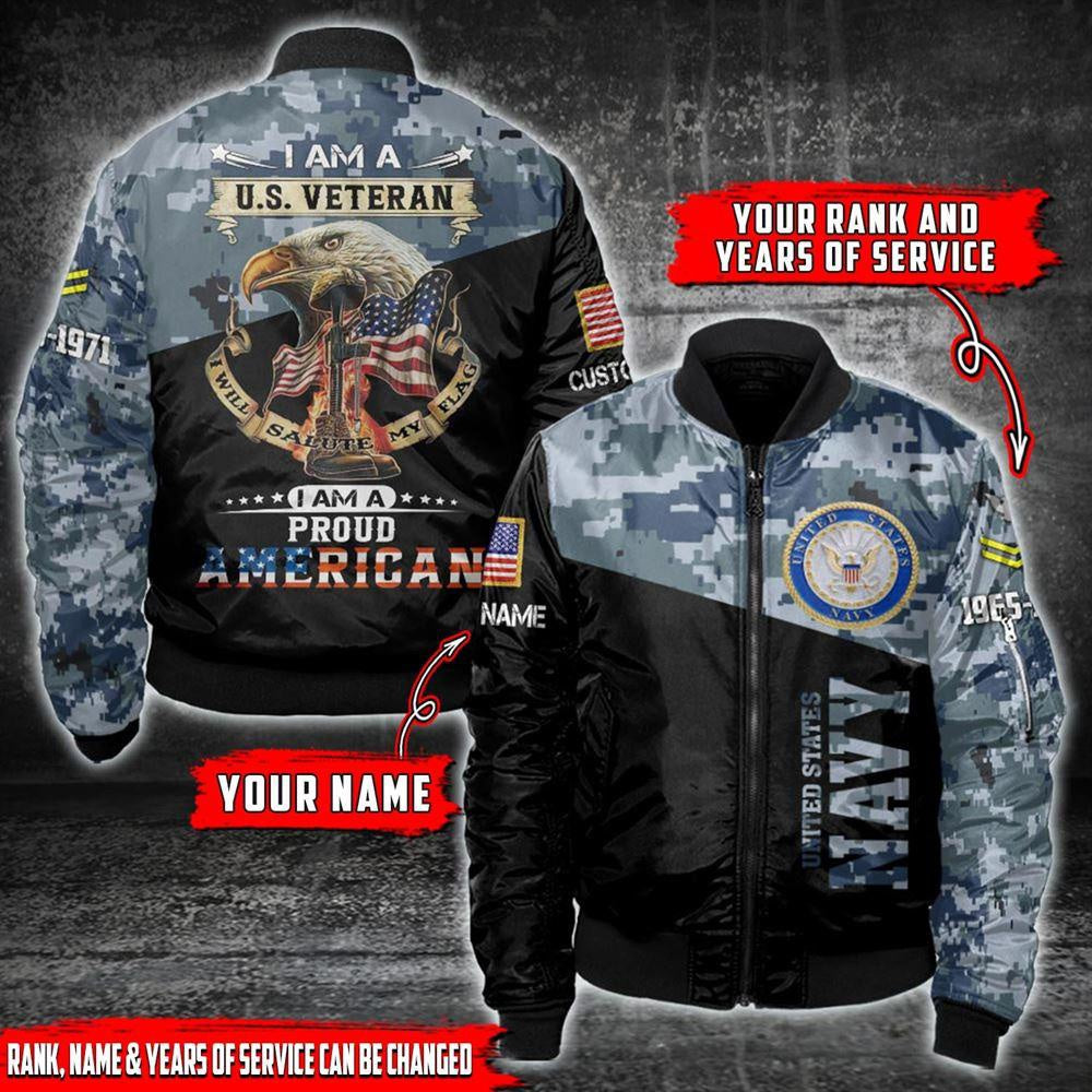 Navy Bomber Jacket, Custom Rank Year US Navy Veteran Bomber Jacket, For Military Personnel