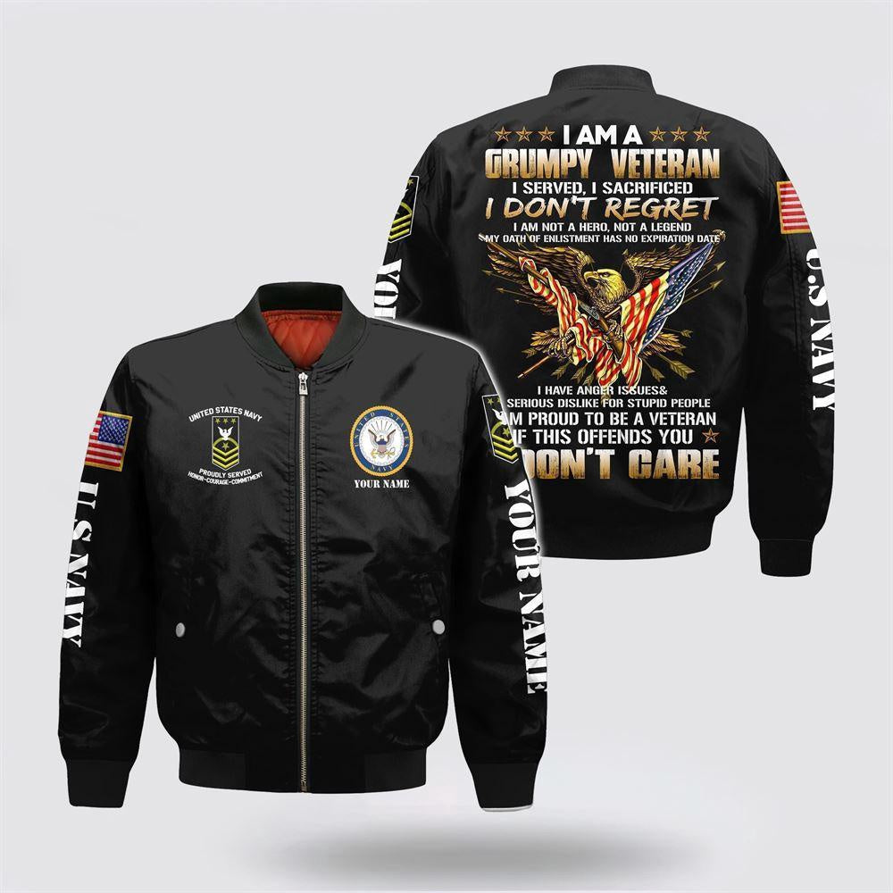 Navy Bomber Jacket, Personalized Name Rank US Navy I Am Not A Hero Not A Legend Bomber Jacket, For Military Personnel