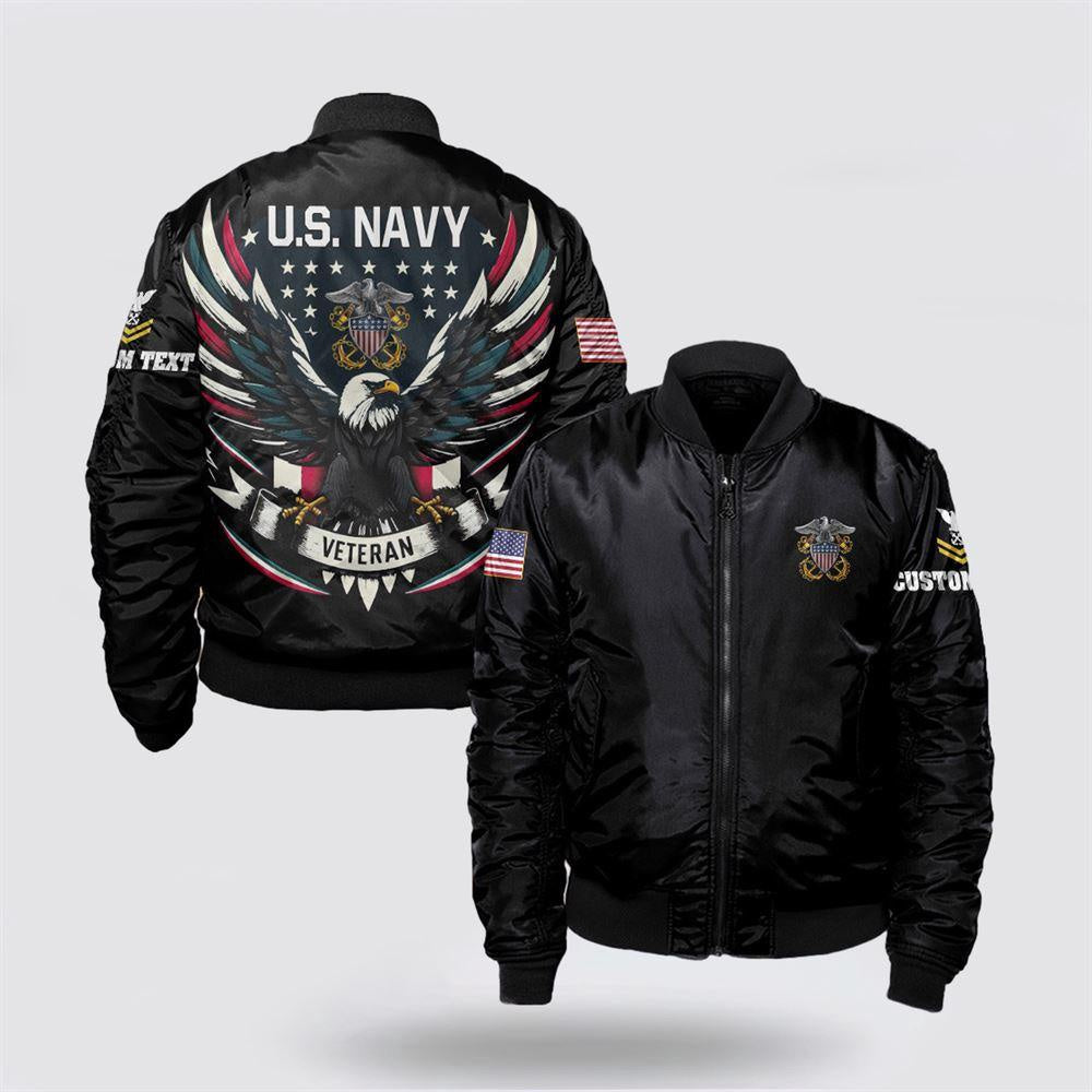 Navy Bomber Jacket, Personalized Rank US Navy Veteran Bomber Jacket With Your Military, For Military Personnel