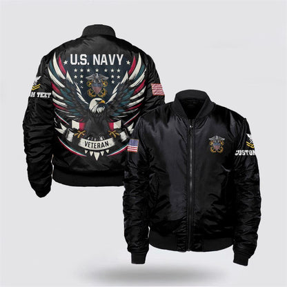 Navy Bomber Jacket, Personalized Rank US Navy Veteran Bomber Jacket With Your Military, For Military Personnel