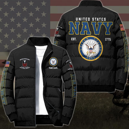 Navy Jacket, Navy Puffer Jacket, US Navy Puffer Jacket Custom Name And Rank, Military Puffer Jacket