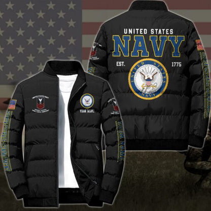 Navy Jacket, Navy Puffer Jacket, US Navy Puffer Jacket Custom Name And Rank, Military Puffer Jacket