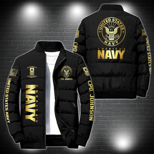 Navy Jacket, Navy Puffer Jacket, US Navy Puffer Jacket, Custom Veteran Military Jacket