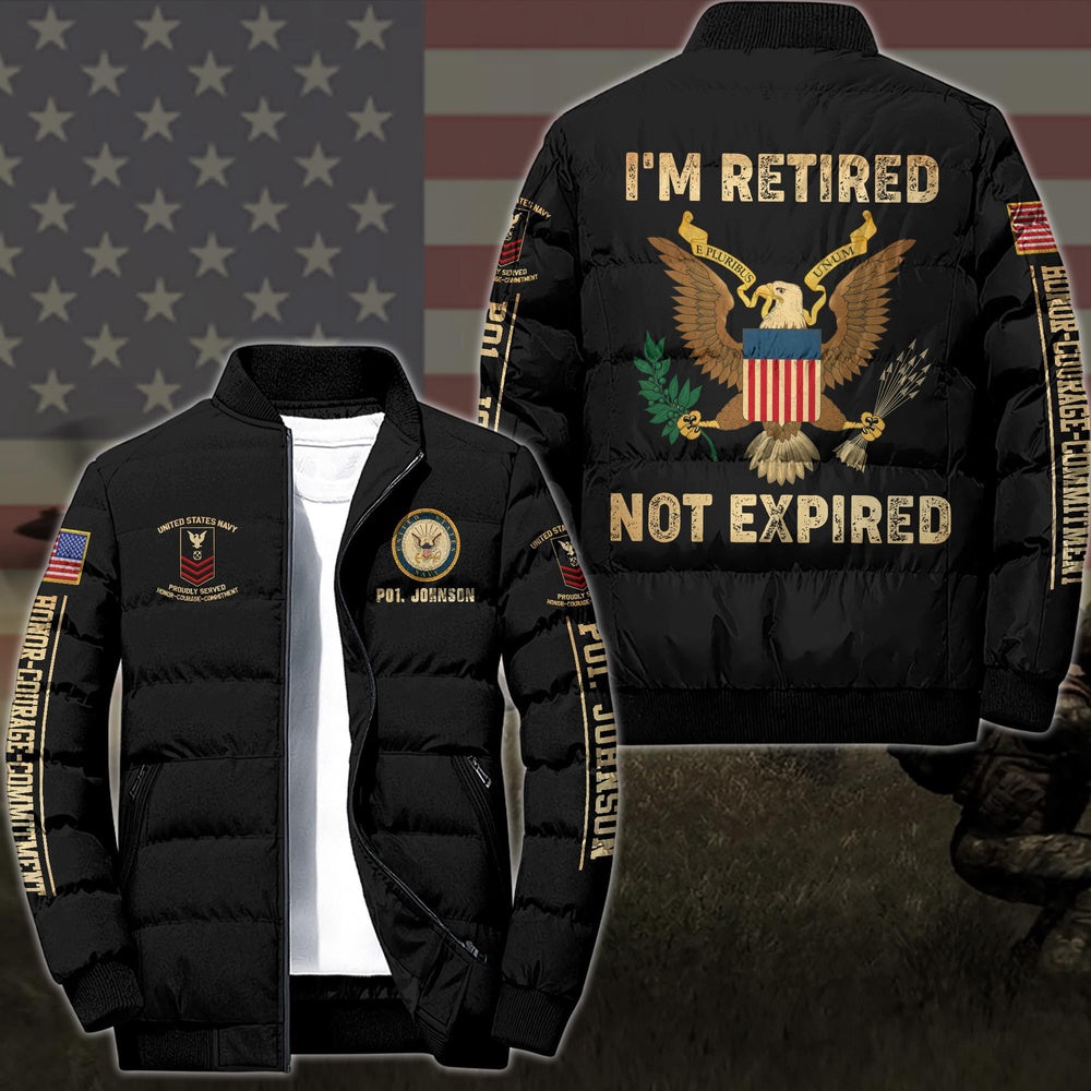 Navy Jacket, Navy Puffer Jacket, US Navy Puffer Jacket Custom Your Name And Rank , I'm Retired Not Expired