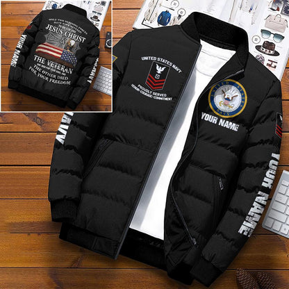 Navy Jacket, Navy Puffer Jacket, US Navy Puffer Jacket Custom Your Name And Rank, Military Puffer Jacket