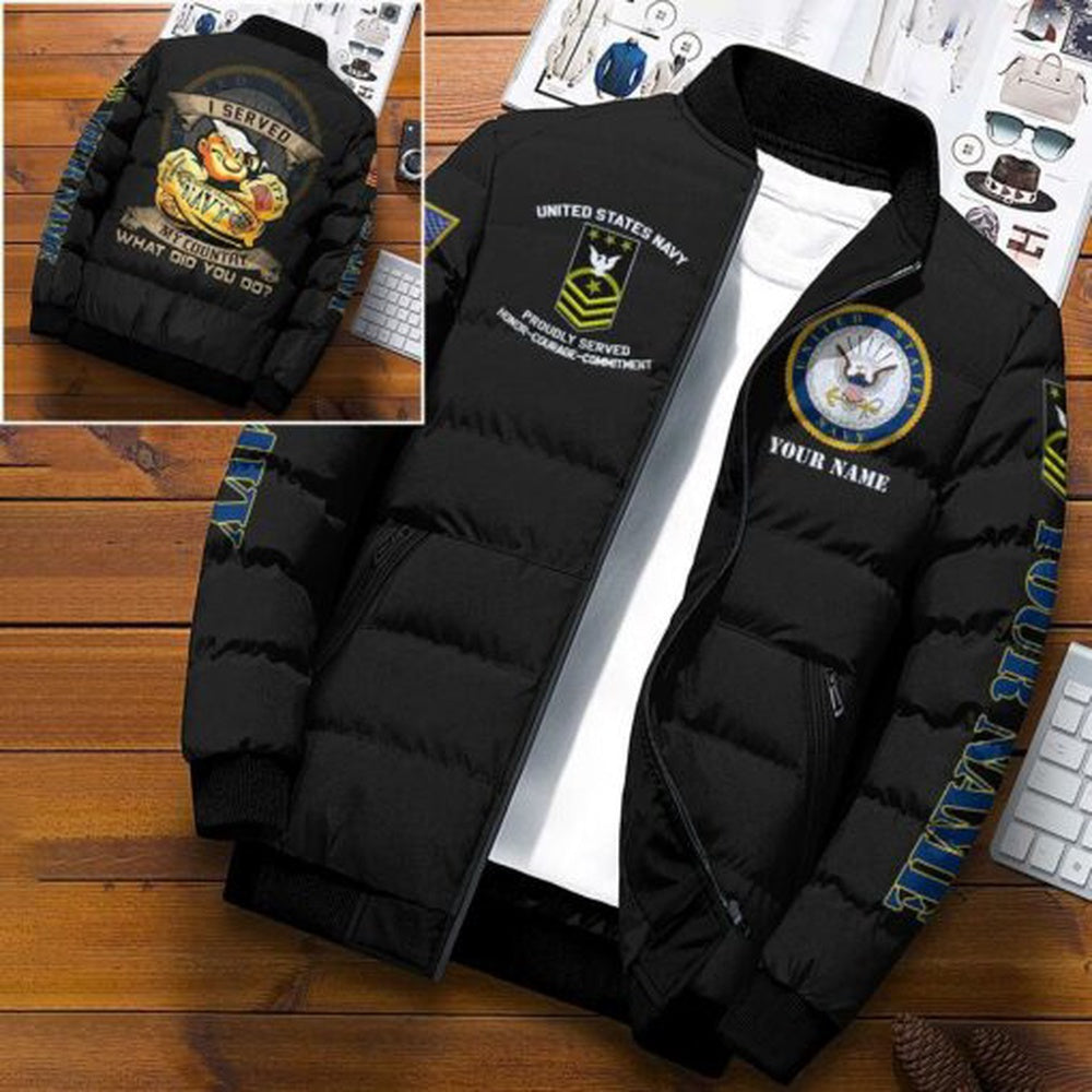 Navy Jacket, Navy Puffer Jacket, US Navy Puffer Jacket Custom Your Name And Your Rank, Military Puffer Jacket