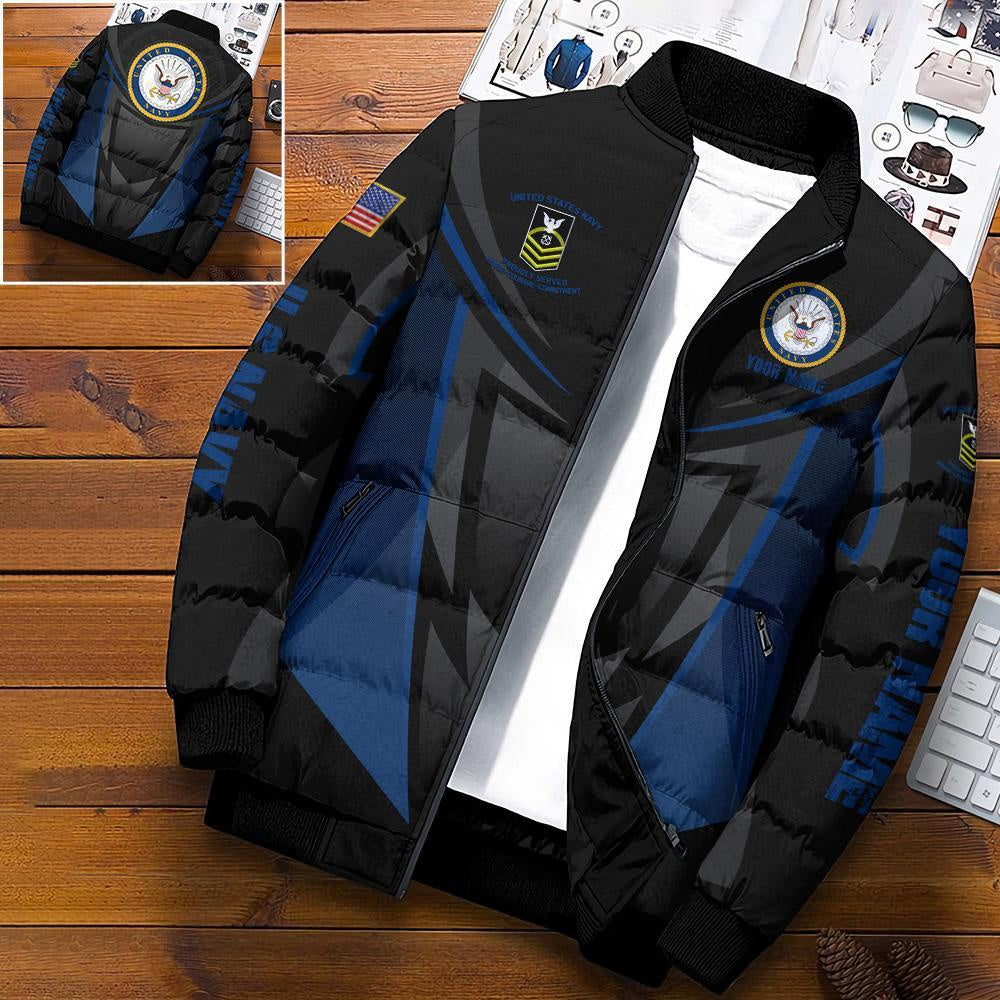 Navy Jacket, Navy Puffer Jacket, US Navy Puffer Jacket Personalized Name And Rank, Military Puffer Jacket