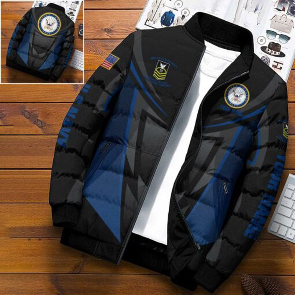 Navy Jacket, Navy Puffer Jacket, US Navy Puffer Jacket Personalized Name And Rank, Military Puffer Jacket