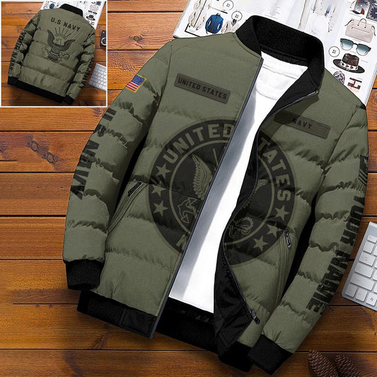 Navy Jacket, Navy Puffer Jacket, US Navy Puffer Jacket Personalized Your Name And Rank, Military Puffer Jacket