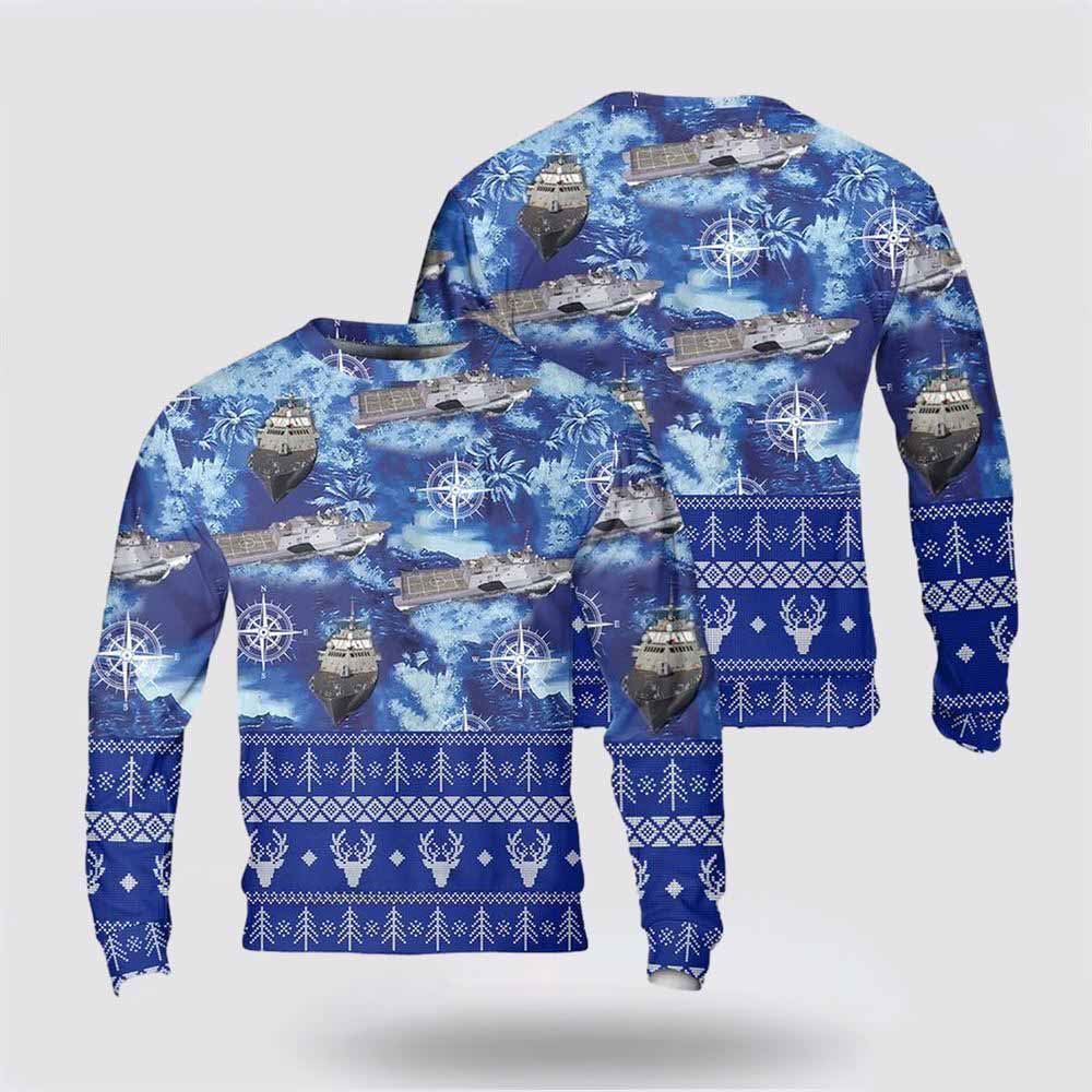 Navy USS Freedom (LCS-1) Christmas Sweater 3D, Sweater For Military Personnel