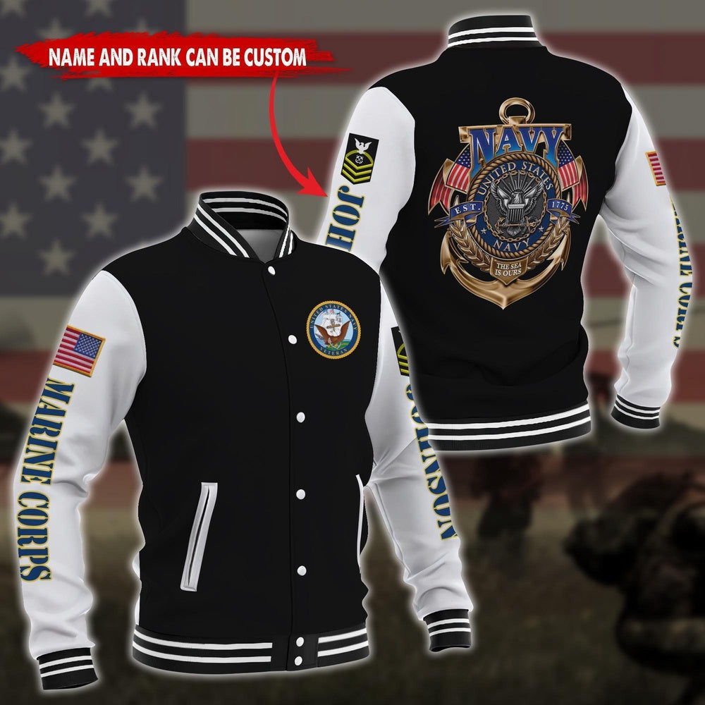 Navy Veteran Jacket, Us Navy Veteran Gift For Military Veteran Design 3D Design Custom Baseball Jacket