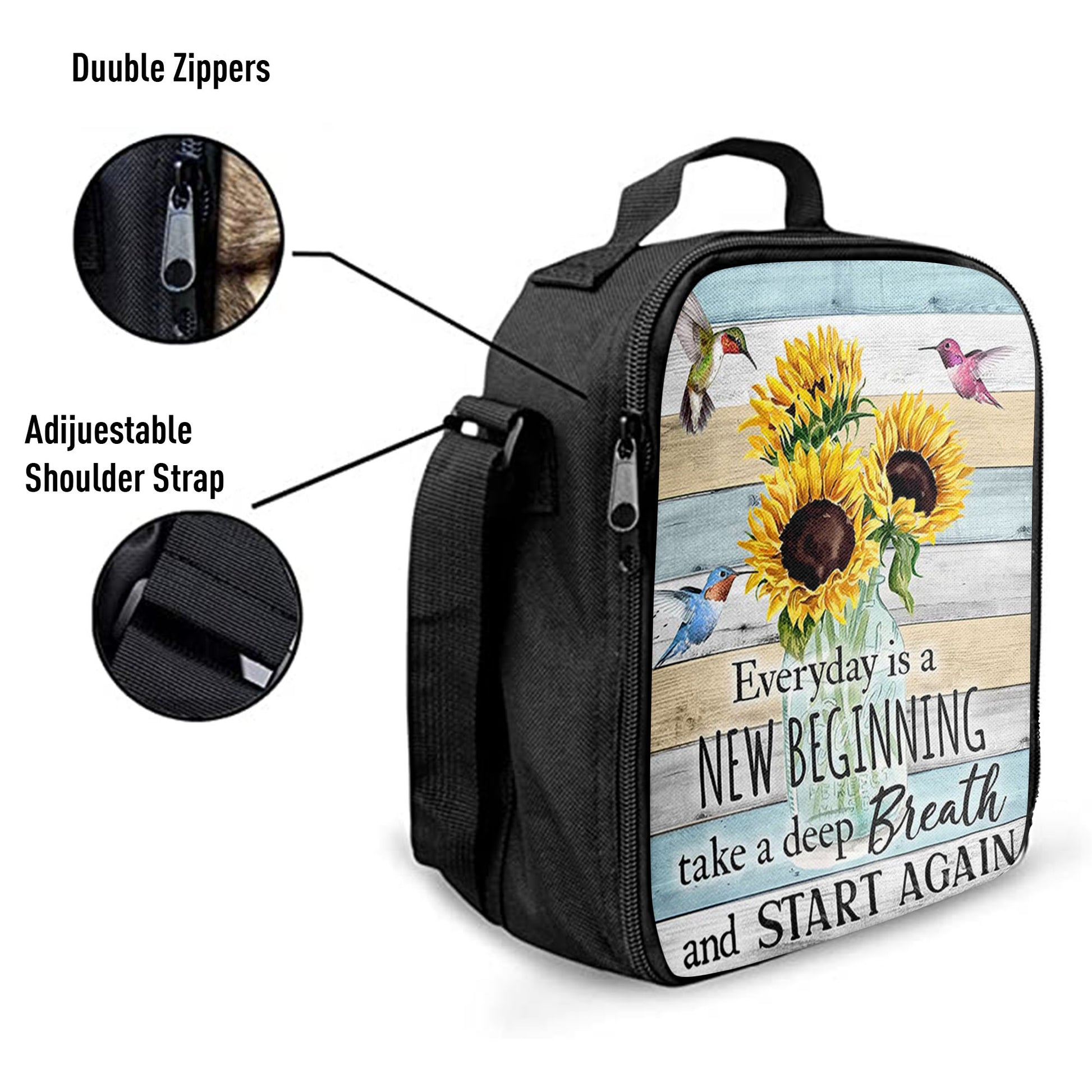 New Beginnings Hummingbirds Sunflowers Lunchbag, Inspirational Lunchbag & , Encouragement Gifts For Women Woman
