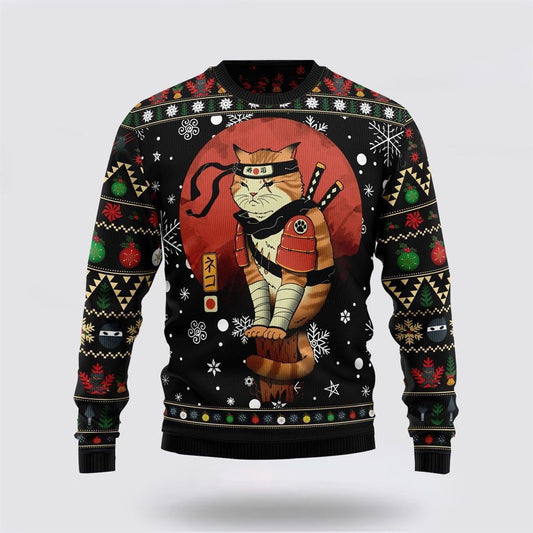 Ninja Cat, Funny Christmas Pattern Ugly Christmas Sweater, Christmas Sweater For Cat Lover