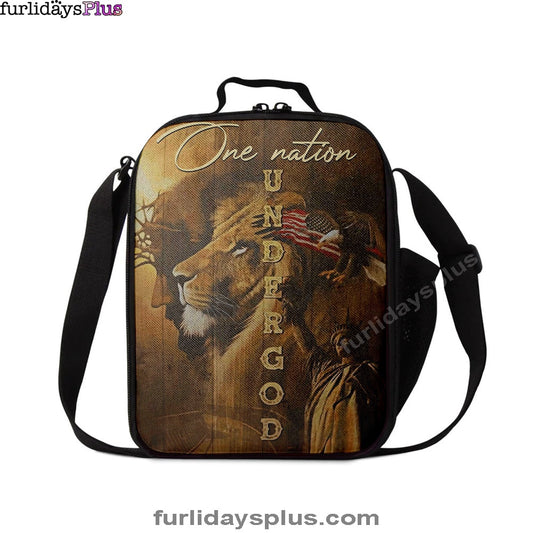 One Nation Lunchbag Lunchbag, Jesus & Lion & Eagle & Liberty, Christian Lunch Bagl Lunchbag, Religious Lunchbag