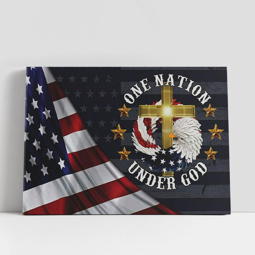 One Nation Under God American Flag Christian Gifts Canvas Wall Art Print, Christian Gifts Wall Decor