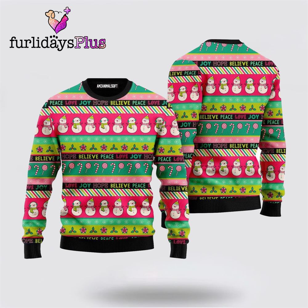 Peace Love Joy Cute Snowman Pattern Ugly Sweater ,Christmas Ugly Sweater For Men, Women