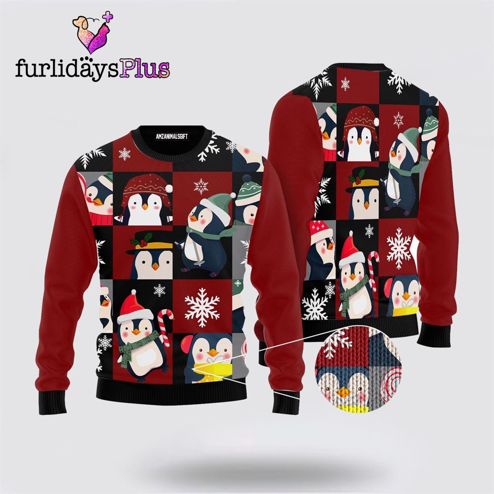 Penguin Ugly Sweater, Cute Penguin Winter Pattern Ugly Sweater ,Christmas Ugly Sweater For Men, Women