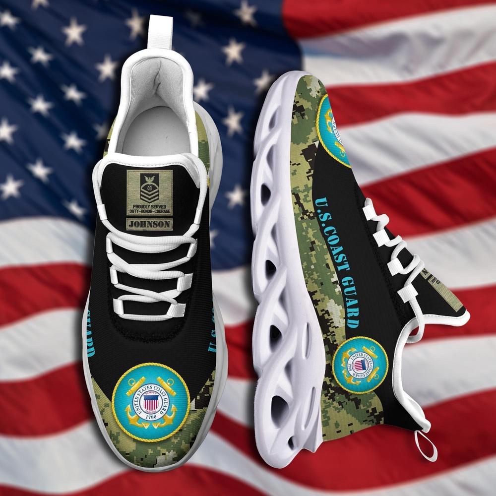 Personalized Military Shoes, US Coast Guard Military Camo Style Custom Clunky Sneakers, Veterans Shoes, Max Soul Shoes