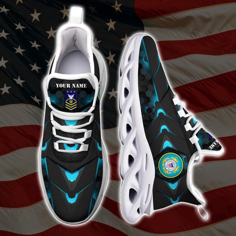 Personalized Military Shoes, US Coast Guard Veteran Military Ranks Clunky Sneakers, Veterans Shoes, Max Soul Shoes