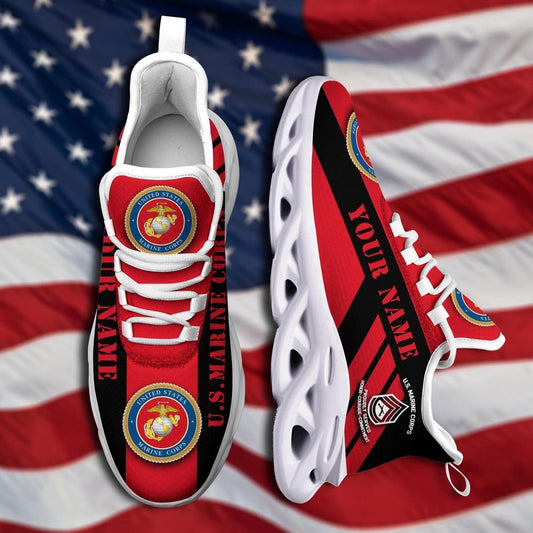 Personalized Military Shoes, US Marine Corp Military Ranks Veteran Clunky Sneakers, Veterans Shoes, Max Soul Shoes